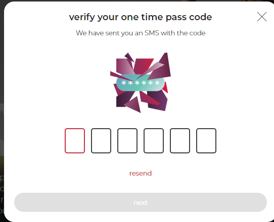 Parler showing a screen requesting an SMS code