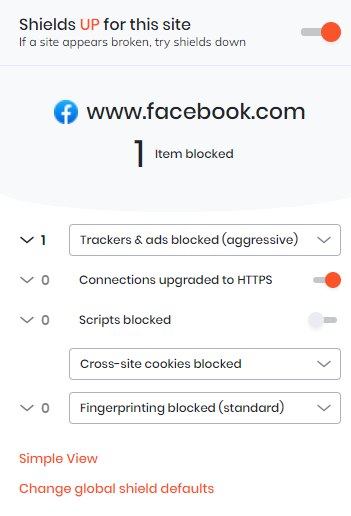 Brave only blocks one item on facebook