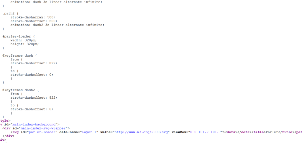 Parler homepage's source code