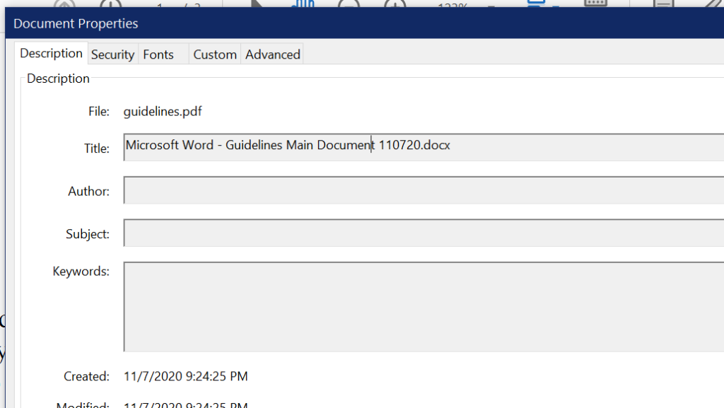 image of community guidelines metadata in Adobe Acrobat