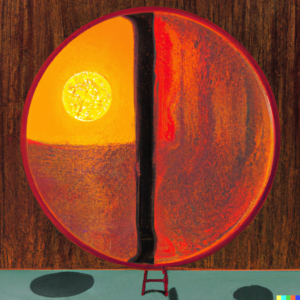 Moon in a circular window with the sea. It's weird